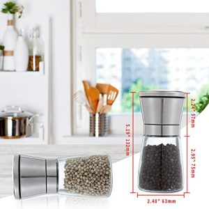 Tiergardm Adjustable Coarseness Stainless Steel Glass Salt and Pepper Grinder Mill Set 2 Pieces 5.1 OZ