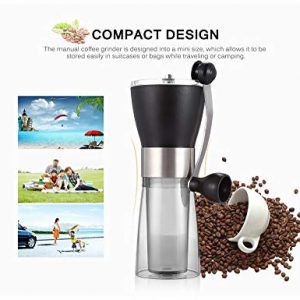 T-mark Manual Coffee Grinder, Hand Portable Bean Mill Stainless Steel Handle Adjustable Ceramic Burr Assembly for Travel