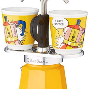 Bialetti - Mini Express Lichtenstein: Moka Set includes Coffee Maker 2-Cup (2.8 Oz), Yellow, Aluminium