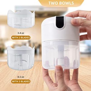 HeezeeBeezee Portable Electric Mini Garlic Chopper-Small Wireless Food Processor, Herb Grinder with USB Charging, Used for Ginger, Onion, Pepper, Vegetables, Meat, Herbs (3.4oz & 8.5oz Bowls), White