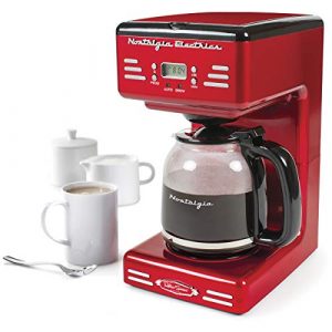 Nostalgia RCOF12RR New & Improved 12-Cup Programmable Coffee Maker with LED Display, Automatic Shut-Off & Keep Warm, Pause-And-Serve Function, Includes Reusable Filter, Retro Red