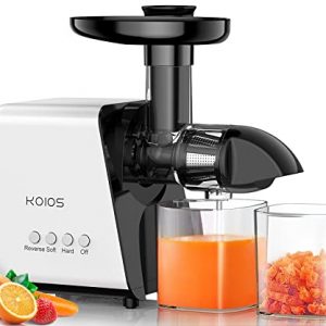 KOIOS Juicer, Slow Masticating Juicer Extractor with Reverse Function, Cold Press Juicer Machine with Quiet Motor, Juice Jug and Brush for High Nutrie (White-Black)