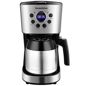 Programmable Coffee Maker 10 Cup, Compact Coffee Machine with 50 oz Thermal Carafe Coffee Pot, Brew Strength Control, Mid-Brew Pause and Anti-Drip Function Stainless Steel Coffee Maker