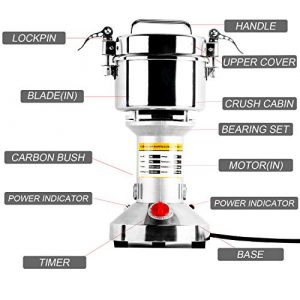 Homend High Speed 700g Electric Grain Mill Grinder Powder Machine Spice Herb Grinder 2500W 70-300 Mesh 36000RPM Stainless Steel Commercial Grade for Kitchen Herb Spice Pepper Coffee (700g)