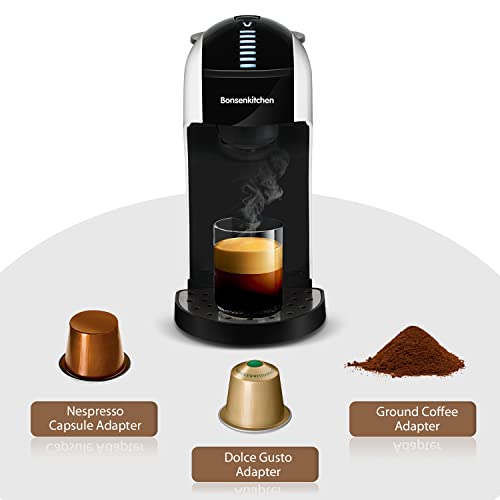 Dolce Gusto Machine, Bonsenkitchen 3 in 1 Capsule Coffee Maker, Mini Nespresso Coffee Machine Compatible with Nespresso, Dolce Gusto and Ground Coffee, Auto Shut Off & Self-Cleaning Function