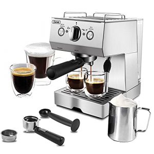 Gevi 15 Bar Pump Espresso Coffee Machine, Espresso and Cappuccino Machine for Home, with Manual Milk Frother Steam Wand, 50 oz removable water tank, Silver / Stainless