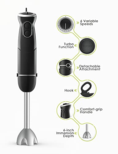 Immersion Hand Blender 3 in 1 Powerful 500W 6-Speed Handheld Stick Blender with Turbo Function, Include Stainless Steel Whisk, Milk Frother Attachments for Smoothie, Baby Food, Sauces Red,Puree, Soup