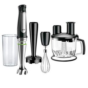 Braun MultiQuick MQ7077 4-in-1 Immersion Hand, Powerful 500W Stainless Steel Stick Blender, Variable Speed + 6-Cup Food Processor, Whisk, Beaker, Masher, Faster Blend