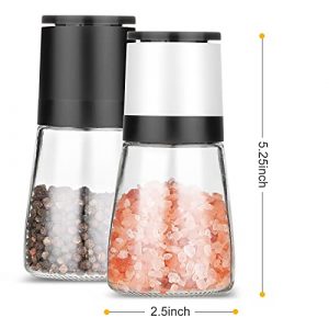 ONECAM Salt and Pepper Grinder Set of 2, Manual Adjustable Ceramic Core Salt Mills and Pepper Mills, Premium Durable Glass Salt and Pepper Shakers - Black&White Set