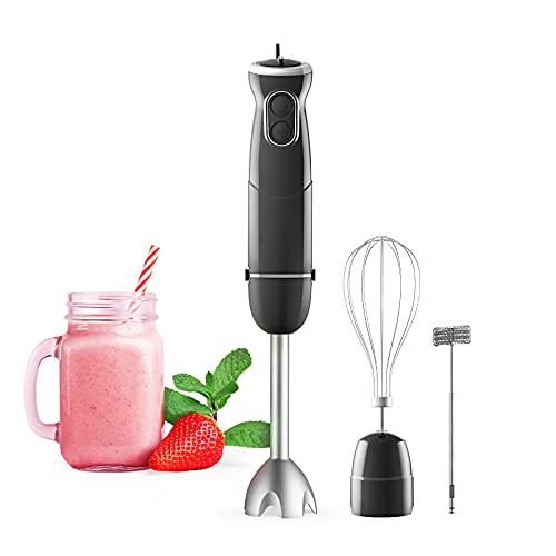 Immersion Hand Blender 3 in 1 Powerful 500W 6-Speed Handheld Stick Blender with Turbo Function, Include Stainless Steel Whisk, Milk Frother Attachments for Smoothie, Baby Food, Sauces Red,Puree, Soup