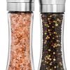 HOME EC Premium Stainless Steel Salt and Pepper Grinder Set of 2 - Adjustable Ceramic Sea Salt Grinder & Pepper Grinder - Tall Glass Salt and Pepper Shakers - Pepper Mill & Salt Mill W/Funnel & Ebook
