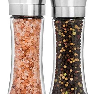 HOME EC Premium Stainless Steel Salt and Pepper Grinder Set of 2 - Adjustable Ceramic Sea Salt Grinder & Pepper Grinder - Tall Glass Salt and Pepper Shakers - Pepper Mill & Salt Mill W/Funnel & Ebook
