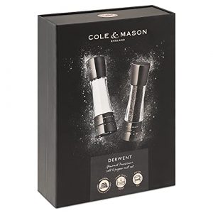 Cole and Mason Gourmet Precision Derwent Salt and Pepper Mill Gift Set - Manual grinders, 19 cm tall, in gun metal and acrylic