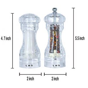 LHS Pepper Mill and Salt Shaker Set of 2 Salt and Pepper Mill Shaker with Adjustable Coarseness-Clear