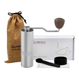 JUNOESQUE Manual Burr Coffee Grinder JM38 Series Stainless Steel Pentagon Conical Burr with Adjustable Setting for Pour-Over, Consistency Grinding, Silver