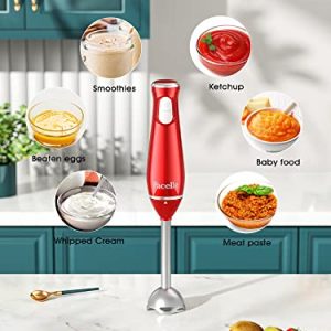Hand Blender 1000W, Facelle 4-In-1 Immersion Hand Held Blender, Stick Blender with Chopper, Beaker, Whisk for Smoothie, Baby Food, Sauces Red, Puree, Soup