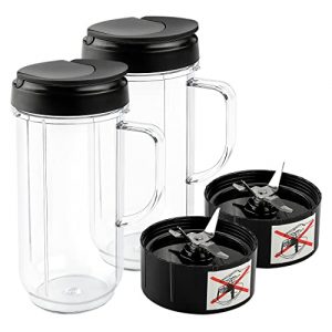 Livtor 2 Pack 22 Oz Tall Blender Cups with 2 Flip Top To-Go Lids & 2 Cross Blades Compatible with Magic Bullet Blenders 250W MB1001