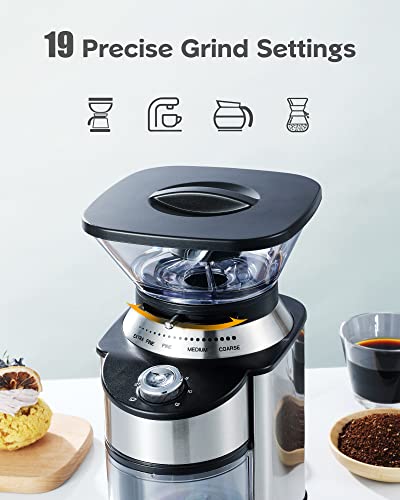 Burr Coffee Grinder, Famiworths Stainless Steel Conical Burr Grinder with 19 Precise Grind Settings, Coffee Grinder Electric for Espresso, French Press, Drip and Percolator Coffee