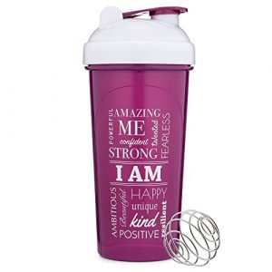 [2 Pack] 28-Ounce Shaker Bottle with Motivational Quotes (Plum/White I AM & Be You Black/Rose) | Shaker Cup Set with Wire Whisk Balls | Protein Shaker Bottle Multipack is BPA Free and Dishwasher Safe
