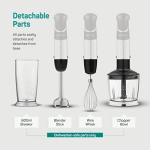 Multi-Use Immersion Blender, Hand Blender with Powerful Copper Motor 800W, 12 Speed, Turbo Mode, 3 in 1 Handheld Blender Stick Stainless Steel Blades, Whisk, Beaker with Measuring Marks, and Chopper