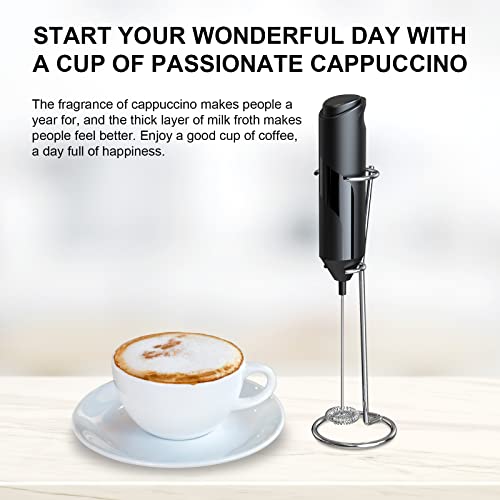 COKUNST Electric Milk Frother Handheld with Stainless Steel Stand Battery Powered Foam Maker, Whisk Drink Mixer Mini Blender For Coffee, Frappe, Latte, Matcha, Hot Chocolate