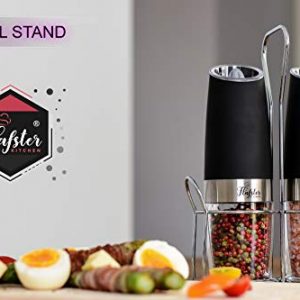 Gravity Electric Salt and Pepper Grinder Set - Electric Mills with Adjustable Coarseness - Automatic Salt and Pepper Grinders with White LED Light - Stainless Steel Battery Operated Grinders
