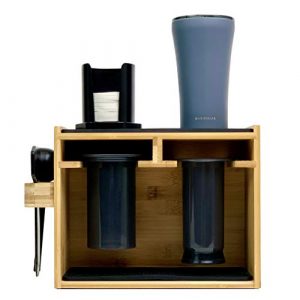 Barista Lab Stand for AeroPress® Bamboo Organizer for Wall, Counter or In-Cabinet Storage Holds Filters, Cups and Accessories With Precision Fit Silicone Dripper MatsAeropress Stand and Organizer for Wall, Counter or In-Cabinet Storage Holds Filters, Cups and Accessories With Precision Fit Silicone Dripper Mats