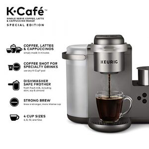 Keurig K-Cafe Special Edition Single Serve K-Cup Pod Coffee, Latte and Cappuccino Maker, Comes with Dishwasher Safe Milk Frother, Shot Capability, Nickel