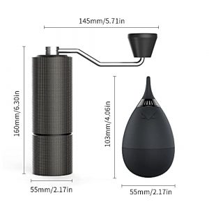 TIMEMORE Chestnut C2 Manual Coffee Grinder and Small Air Blaster Set, Capacity 25g with CNC Stainless Steel Conical Burr,Double Bearing Positioning, Internal Adjustable Setting(Black)