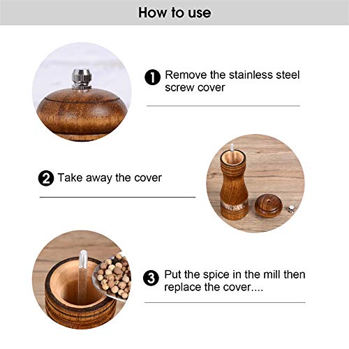 Haomacro Pepper Grinder,Wood Salt and Pepper Grinder Mills Sets, Classic Manual Salt Grinder Refillable Pepper Mill Sets with Acrylic Visible Window Adjustable Ceramic Grinding Rotor 6.5inch 2 Pack
