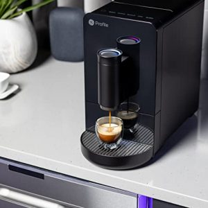 GE Profile Automatic Espresso Machine | Brew in Less Than 90 Seconds | 20 Bar Pump Pressure for Balanced Extraction | Five Adjustable Grind Size Levels | WiFi Connected for Drink Customization | Black