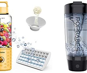 Portable Blender, PopBabies Personal Blender,Smoothie Blender. Rechargeable USB Yellow; PopBabies Electric Shaker Bottle,Powerful Blender Shaker Bottle for Protein Shakes & Pre/Pro Workout