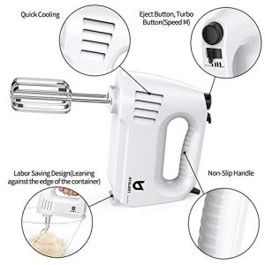 Hand Mixer Electric, UTALENT 180W Multi-speed Hand Mixer with Turbo Button, Easy Eject Button and 5 Attachments (Beaters, Dough Hooks, and Whisk)