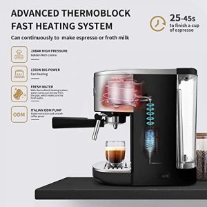 Gevi Espresso Machines 20 Bar Fast Heating Automatic Cappuccino Coffee Maker with Foaming Milk Frother Wand for Espresso, 1.2L Removable Water Tank, Double Temperature Control System 1350W