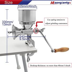 Moongiantgo Hand Grain Grinder Mill Manual Coffee Grinder Stainless Steel Grinder Hand Crank for Coffee Pepper Rice Nixtamalized Corn Chickpeas Poppy Seeds Bean Grains Spices
