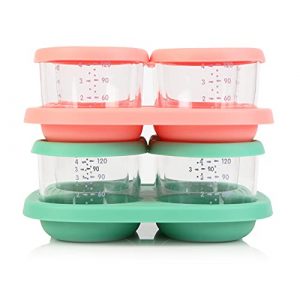 Baby Food Storage,COMI Superior Glass Baby Food Containers 4oz, Baby Food Jars with Food Grade Silicone Lids and Tray Set of 10,Microwave/Dishwasher Friendly