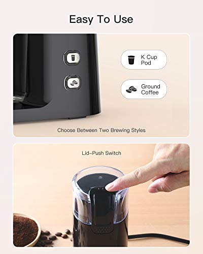 Coffee Maker With Grinder, Single Serve Coffee Maker for K-Cup Pod & Ground Coffee, Electric Coffee Grinder for Coffee Beans and Spices, Stainless Steel Blades