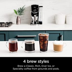 Ninja CFP301 DualBrew Pro Specialty 12-Cup Drip Maker with Glass Carafe, Single-Serve for Coffee Pods or Grounds, with 4 Brew Styles, Frother & Separate Hot Water System, Black (Renewed)