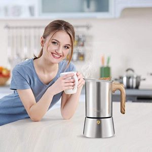 Stainless Steel Stovetop Espresso Coffee Maker|6cups espresso pot | Mocha pot 300ml |Replacement silicone gasket, steel filter and step-by-step instructions | aluminum free (1 Cup=50ml)
