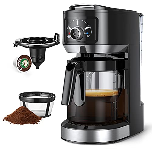 14 Cup Coffee Maker with Single Serve Option, Coffee Maker 2 Way Brewer, Dual Coffee Maker Compatible with K-Cup Pods and Ground Coffee, Black