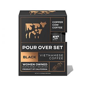 Copper Cow Coffee Vietnamese Pour Over Coffee Filters – Single-Serve and All-Natural Pre-Filled Coffee Filters – Just Black (5 Pack)