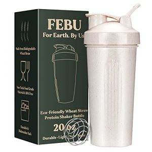 FEBU Eco-Friendly Protein Shaker Bottle 28oz, Sand | Biodegradable Wheat Straw | Durable & Portable Pre & Post Workout Shaker Bottle for Protein Mixes | Sustainable Blender Mixer