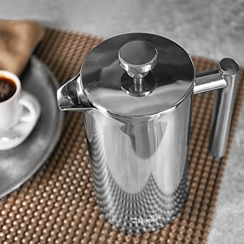 Mueller French Press Double Insulated 304 Stainless Steel Coffee Maker 4 Level Filtration System, No Coffee Grounds, Rust-Free, Dishwasher Safe