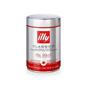 Illy Classico Espresso Ground Coffee, Medium Roast, Classic Roast with Notes of Chocolate & Caramel, 100% Arabica Coffee, All-Natural, No Preservatives, 8.8 Ounce