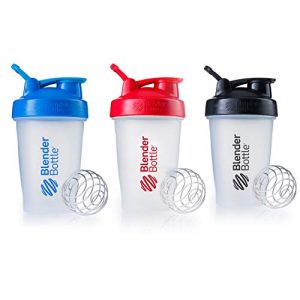 BlenderBottle Classic Shaker Bottle Perfect for Protein Shakes and Pre Workout, 20-Ounce (3 Pack), Blue and Red and Black