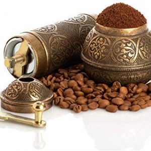 Coffee Grinder, Refillable Turkish Style Mill with Adjustable Grinder, Manual Coffee Mill with Handle, Antique Grinder Metal with Hand Crank, Adjustable Coarseness (Antique Gold)