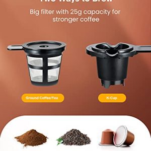 Single Serve Coffee Maker for K Cup and Ground Coffee, 6 to 14 Oz Brew Sizes, Fits Travel Mug, Mini One Cup Coffee Maker with Self-cleaning Function