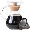Glass Pour Over Coffee Maker Set - 27oz - Reusable Stainless Steel Drip Filter - Cork Lid For Insulation And Decorative Display - Durable Carafe With Ergonomic Handle For Mess-Free Pouring - 6 Servings