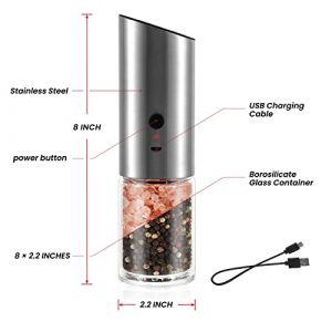 Rechargeable Electric Salt and Pepper Grinder Set Pepper Mill USB Gravity Salt Mill Stainless Steel Spice Grinder Shaker Automatic Salt Grinder Adjustable Coarseness Housewarming Gifts