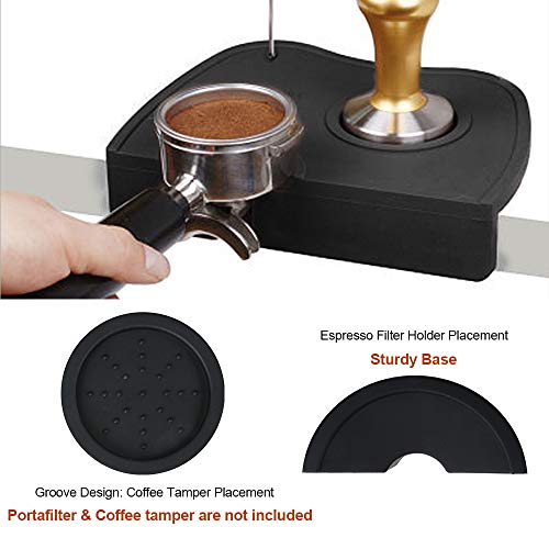 Espresso Tamper Mat, Food Safe Silicone Coffee Tamp Mat Anti-Slip, Corner Tamping Pad Non-Slippery Soft Odorless Holder Pad Black for Barista Tool Home Kitchen Office Bar Shop Worktop by BooTaa